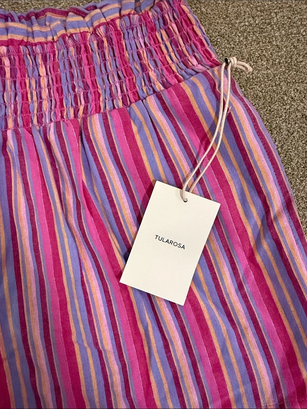 Tularosa Gabriella shorts small Pink Purple Striped High-Waist Smocked